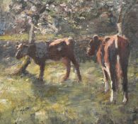 Harry Fidler (1856-1935), 'Nearly Milking Time'. A study of cows in a field, oil on canvas, signed