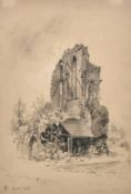 19th Century, A sketch of Crockstone Abbey, charcoal, initialled and dated Aug 1835, 13.5