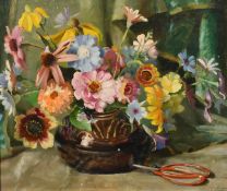 Colin C.C. Campbell (20th Century), a still life of mixed colourful flowers, oil on board, signed,