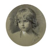 Franz Xaver Simm (1853-1918) Austrian, a head study of a young child, charcoal and chalk, 8
