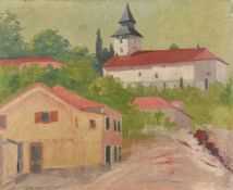 Early 20th Century French School, a view of a town buildings, oil on canvas laid down, 21.5