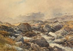 J. Syer (1815-1885) British, A view of large boulders either side of a stream in a hilly