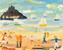 Alan Furneaux (b. 1953) British, 'Windy Morning on MArazion Beach', oil on board, signed, 8