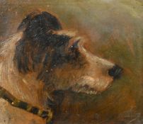 Circle of John Alfred Wheeler, a pair of oil on board head studies of terriers, each 7