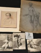A quantity of watercolours and drawings, mainly figure studies, sizes from 5