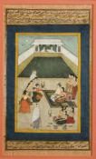 Indian School (19th Century), A miniature painting of a Prince and Princess seated on a carpet