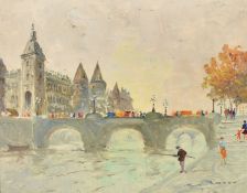 French School, Mid-20th Century, a pair of oil on board Paris views, indistinctly signed, 8