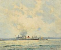 Thornley (20th Century) 'Leaving the Mersey', ships leaving port, oil on canvas, signed and dated