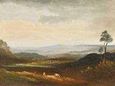 Philip Hugh Padwick (1876-1958), extensive landscape with livestock in the foreground, oil on