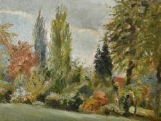 Impressionist French School, A view of mixed trees in a garden, oil on board, 14.75