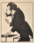 E. Squire, An original cartoon artwork of an orchestra conductor 14.5
