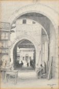 Early 20th Century English School, 'Khan el Khalily, Cairo', a view of the bazaar, pencil,