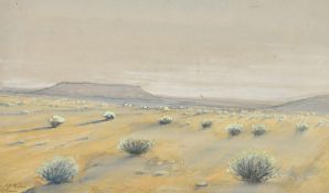 20th Century Continental School, 'El Golea, N. Sahara' a desert view with an escarpment, watercolour