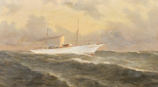 Continental School, Circa 1900, a steamship in open waters, oil on canvas, indistinctly signed, 10.