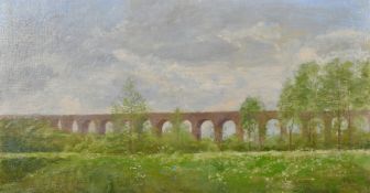 Fred Dubery (1926-2011), Chapell Viaduct, Essex, oil on board, signed with initials, 12
