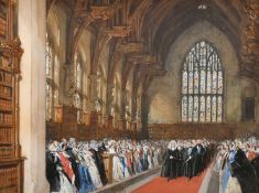 Joseph Nash, A procession inside a church, watercolour and gouache, watercolour, signed and dated