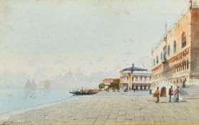 Andrea Biondetti (1851-1946), figures on a square in Venice, watercolour, signed, 6
