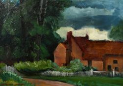 Robert Kirkland-Jamieson (1881-1950), country building in a landscape, oil on panel, signed, 14