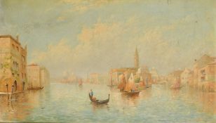 James Salt (1850-1903), figure in a gondola on a Venetian canal, oil on canvas, signed, 18