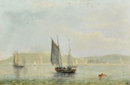 Adolphus Knell (19th Century), ships off a headland under moonlit sky, oil on board, signed, 4