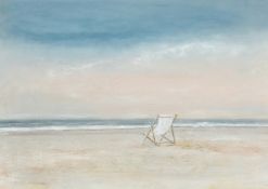 Antoine Vit (born 1959) French, A lone deckchair on a beach, mixed media, signed, 20.5