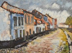 G. Peeters, a row of houses in a Continental town, oil on board, signed and dated 1948, 14.5