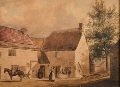 Circle of John Thirtle, a farmyard scene, watercolour, 9.75