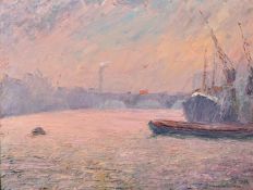 Pietro Sansalvadore (1892-1955), 'Twilight on London Bridge', oil on panel, signed and dated 1954,