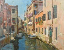 Vladimir Trush (b. 1963) Ukraine, a view of a Venetian backwater, oil on canvas, signed, 27.5