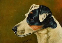 J. A. Wheeler, late 19th Century, a head study of a dog, oil on canvas laid down, signed, 9.5