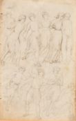 Circle of John Flaxman, an ink drawing of classical figures, with a similar pencil drawing verso, 7