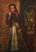 Frederick George Cotman (1850-1920), a young chargirl resting with her broom, oil on panel, signed