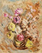 Angorini, Continental School, a still life of flowers, oil on panel, signed, 28.75