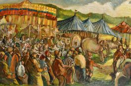 Derek Higginson, 20th Century, 'The Circus Parade', oil on canvas, signed, 24