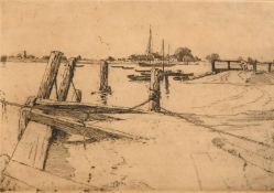 Edward Millington Synge, an estuary scene, plate size 3.75