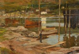 Arthur Vivian Couling, Circa 1921, fisherman at the edge of an inlet, possibly Scotland, oil on