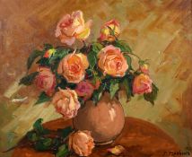 P. Plouhinel, French School, Circa 1973, a still life of roses, oil on canvas, signed, 18