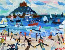 Alan Furneaux (b. 1953) British, 'St Michaels Mount on a Weekend', oil on board, signed, 8