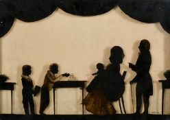 A 19th Century Silhouette of a family in an elegant interior, 9