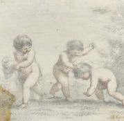 J. W. Hay, 19th Century, three cherubs playing, pencil and crayon, 6.25