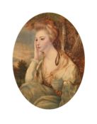 19th Century English School, a portrait of a lady seated outdoors, watercolour, 8.5