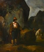 Attributed to Leopold Robert (1794-1835) Swiss, a brigand with comrades escorting a holy man in a