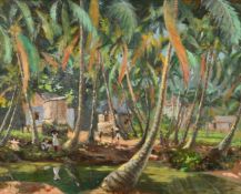 Jamaica, Circa 1932, 'Home Among the Palm Trees, Jamaica', oil on panel, indistinctly signed, 14