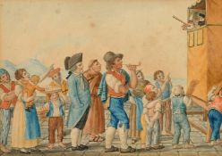 Early 19th Century, figures watching a Punch and Judy show, watercolour, 4