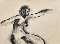 R. Blake (20th Century), A stylized nude figure, charcoal and wash, signed in pencil, 14.75