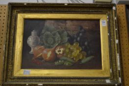 George Crisp, Still life study of fruit, vegetables and a Chinese jar, oil on canvas, signed.