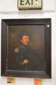 A bust length portrait of a military figure with uniform, a sword in his hand, oil on canvas.