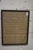 A 19th century alphabet sampler dated 1849.