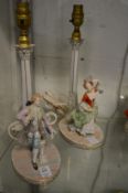 A pair of Dresden porcelain figural table lamps.