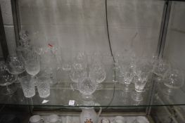 Cut glass drinking glasses, brandy balloons, decanter etc.